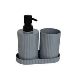Kit de Acessórios de Banheiro Cinza com Linhas (3 Peças)