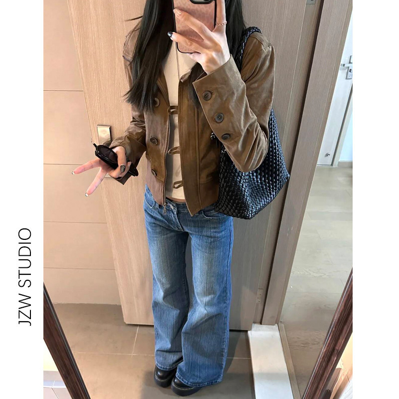 Americano Retro lavado azul ligeiramente aba Jeans feminino primavera outono novo estilo de cintura baixa mais magro olh