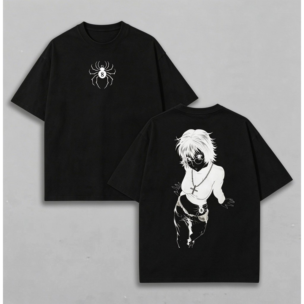 Camiseta Unissex Premium De Algodão Estampa Anime Aranha 8 Personagem Mangá Cor Preta Estilo Oversized Streetwear Para
