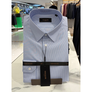 Camisa masculina de manga comprida Yagoer algodão poliéster misturado DP Anti-rugas listra gola pontiaguda camisa justa1