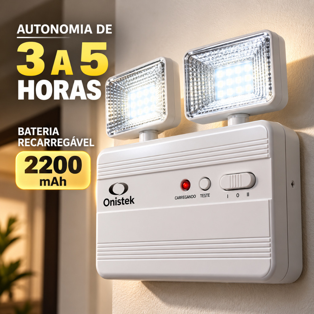 Luz de Emergência LED Onistek 2 Faróis Direcionáveis 40 LEDs Bateria 2200mAh Autonomia 3-5h
