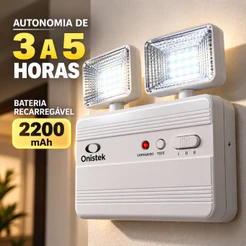 Luz de Emergência LED Onistek 2 Faróis Direcionáveis 40 LEDs Bateria 2200mAh Autonomia 3-5h