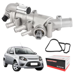 Carcaça de Válvula Termostática Curvada de Alumínio Ford Ka, Fiesta e Courier 1.6 2007 a 2013 (flex)