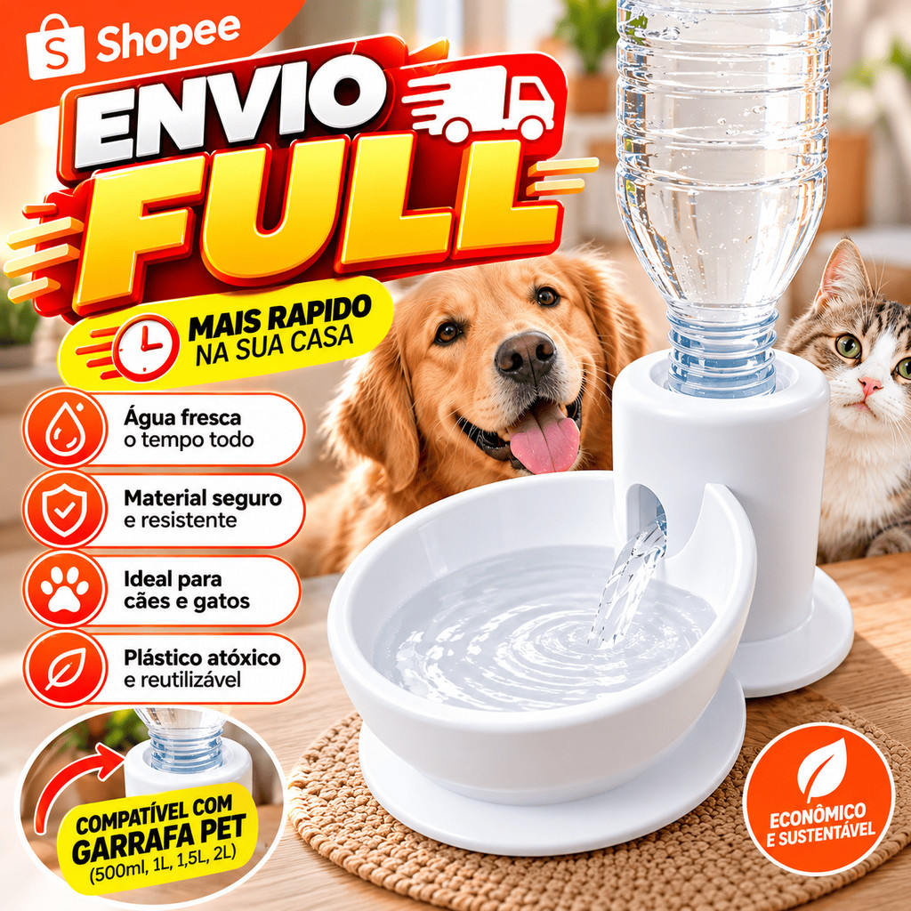Bebedouro Automático Portátil para Cães e Gatos | Compatível com Garrafa PET | Bebedouro Pet para Viagem
