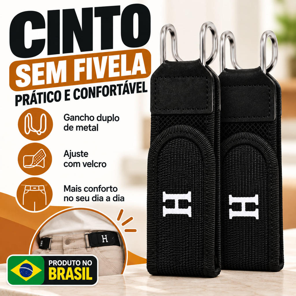 Cinto Elástico Sem Fivela com Gancho Ajustável Unissex Masculino Feminino Velcro Preto Caramelo