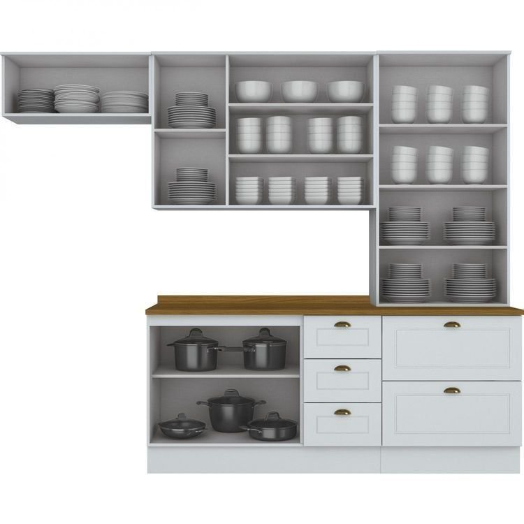 Cozinha Compacta Modulada 5 Peças 8 Portas 5 Gavetas Tampo Amadeirado Emily Espresso Móveis Branco HP/Nature · foto 2