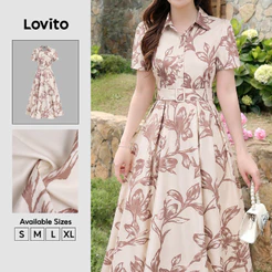 Lovito Vestido Casual Feminino com Cinto Botões e Zíper primavera/verão DRB38BR078