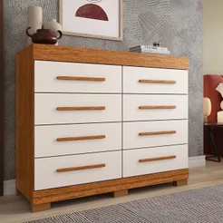 Cômoda 8 Gavetas 100% MDF Lantana 112cm Espresso Móveis Bege/Cinamomo/Off White Cinamomo/Off White