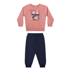 Conjunto Infantil Menina Longo Com Estampa Elian Coral