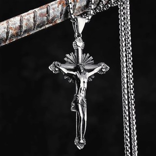 Colar com pingente de cruz em aço inoxidável, com tema de exorcismo e Jesus, estilo retrô, para homens e mulheres, joia 