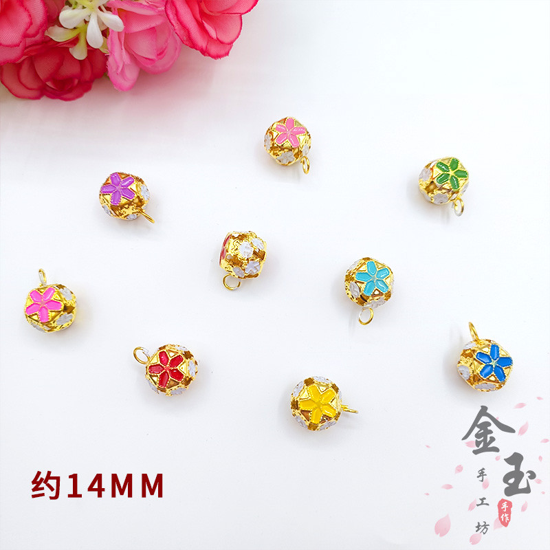 14mm Cloisonne oco sino acessórios de cabelo pingente decoração para animais de estimação pequeno sino colorido flor bol