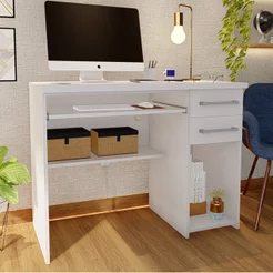Escrivaninha Mesa Escritório 9665 Oscarini 2 Gavetas 100% MDF 103cm Branco