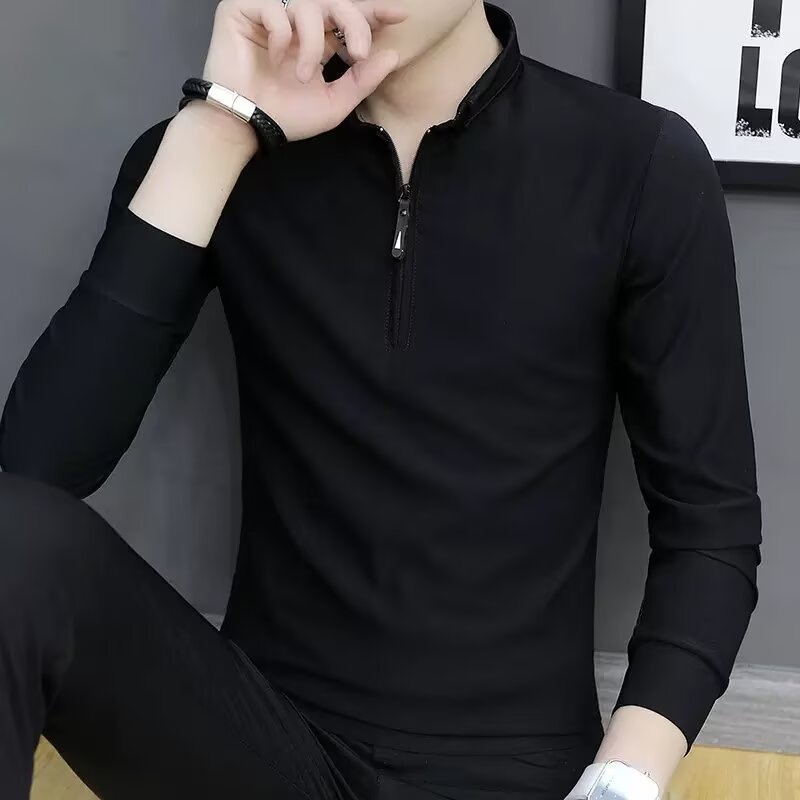 Camiseta de manga comprida masculina primavera outono fina camiseta Casual de meia-idade jovem Slim-fit moda topo primav