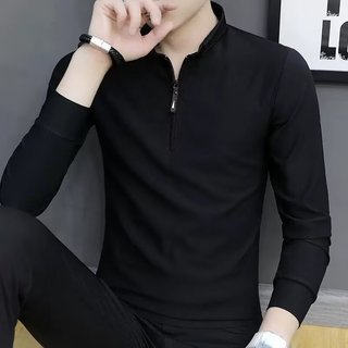 Camiseta de manga comprida masculina primavera outono fina camiseta Casual de meia-idade jovem Slim-fit moda topo primav