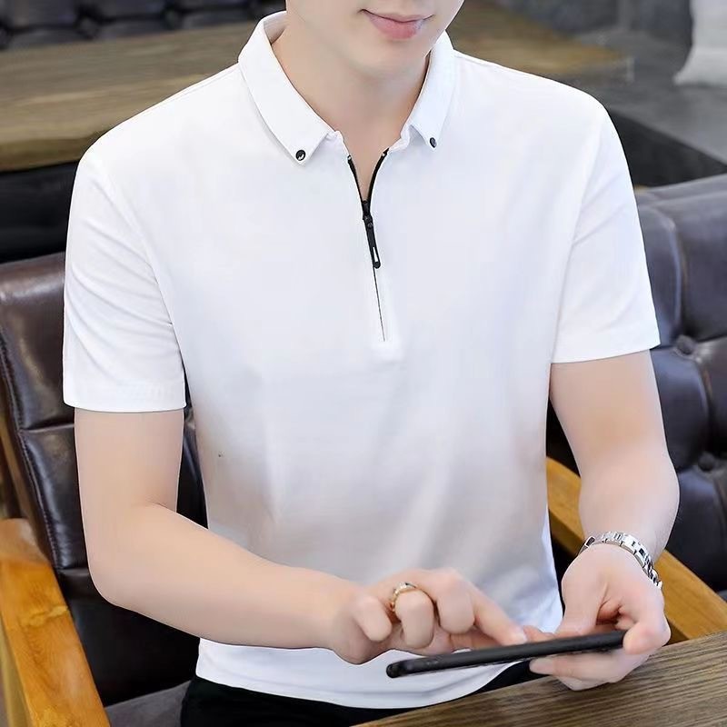 Camisa polo de manga curta de seda gelo masculina americana verão camisa solta gola Casual meia manga de secagem rápida 