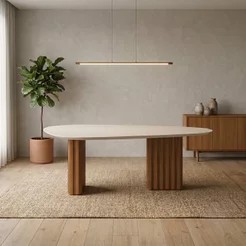 Mesa com Tampo Orgânico com Vidro 75x200x100cm Marrom/Freijo/Off White Freijó/Off White