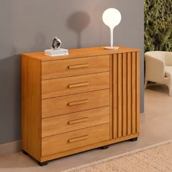 Cômoda 5 Gavetas 1 Porta 122cm Paris Marrom/Cinamomo Cinamomo