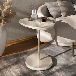 Mesa de Apoio Lateral Orgânica Moderna para Sala de Estar 100% MDF Bel Artely Bege Off White Off White