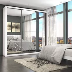 Guarda-Roupa Casal 4 Espelhos 3 Portas de Correr 4 Gavetas Max Premium Espresso Móveis Branco Branco