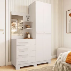 Guarda-Roupa Solteiro 2 Portas 4 Gavetas com Espelho Flex Color 100% MDF 110cm Zínia Espresso Móveis