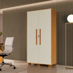 Armário para Escritório Multiuso 2 Portas com Chave 100% MDF Dacar Marrom/Marrome/Off White Naturale/Off White