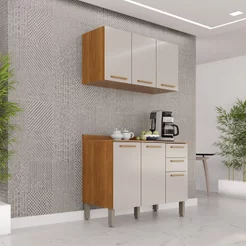 Cozinha Compacta Modulada 2 Peças 6 Portas 2 Gavetas Bella Branco/Cinamomo/Off White Cinamomo/Off White