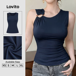 Lovito Top Assimétrico Elegante Para Primavera/verão Azulmarinho Para Mulheres TKK9P2D551