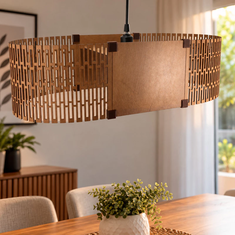 Luminária de Teto Pendente Lustre Luxo Sala Madeira MDF