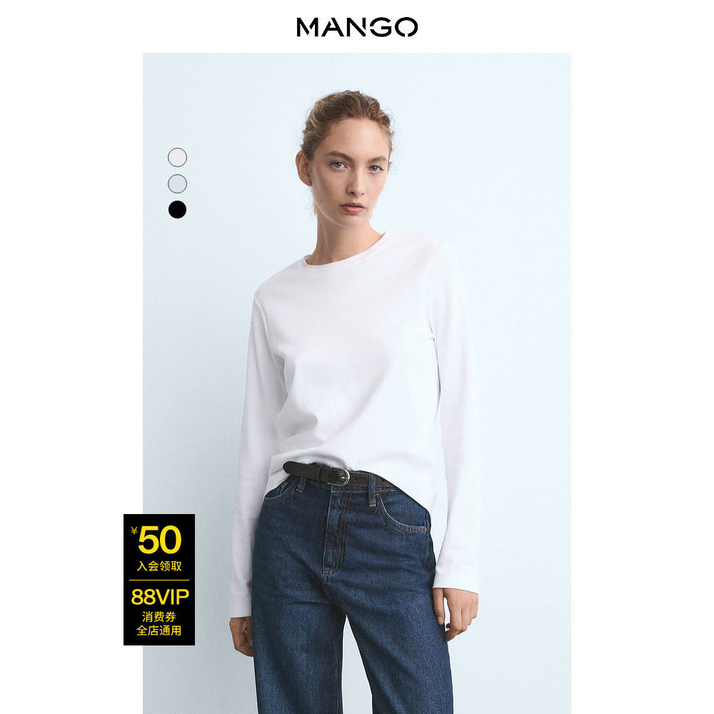 Camiseta feminina manga 2026 outono novo estilo Casual manga comprida em torno do pescoço algodão estilo básico camiseta