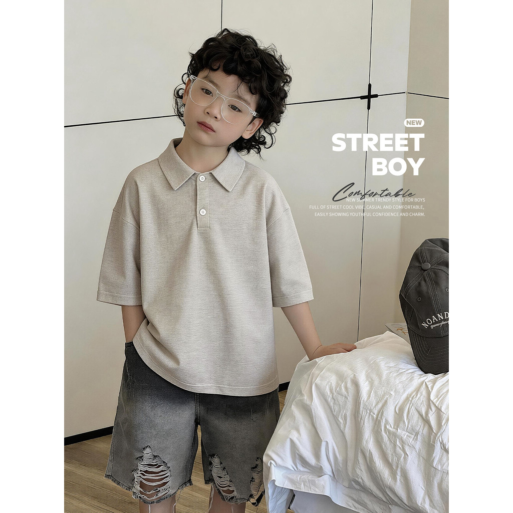 Crianças 2026 novo estilo versão coreana camisa POLO meninos verão manga curta lapela Casual camiseta médio grande crian