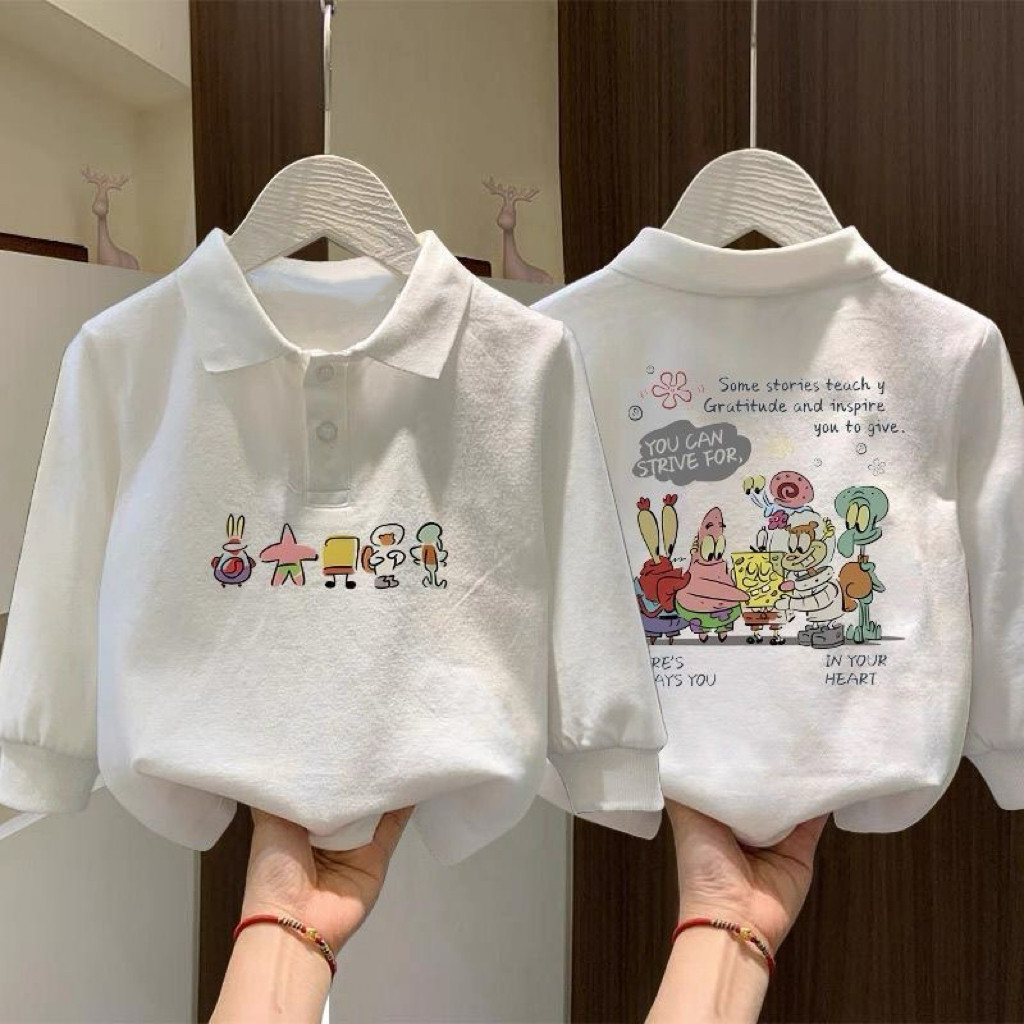 Primavera outono camisa POLO novo estilo 2026 médio grande crianças impressão dos desenhos animados crianças meninos men