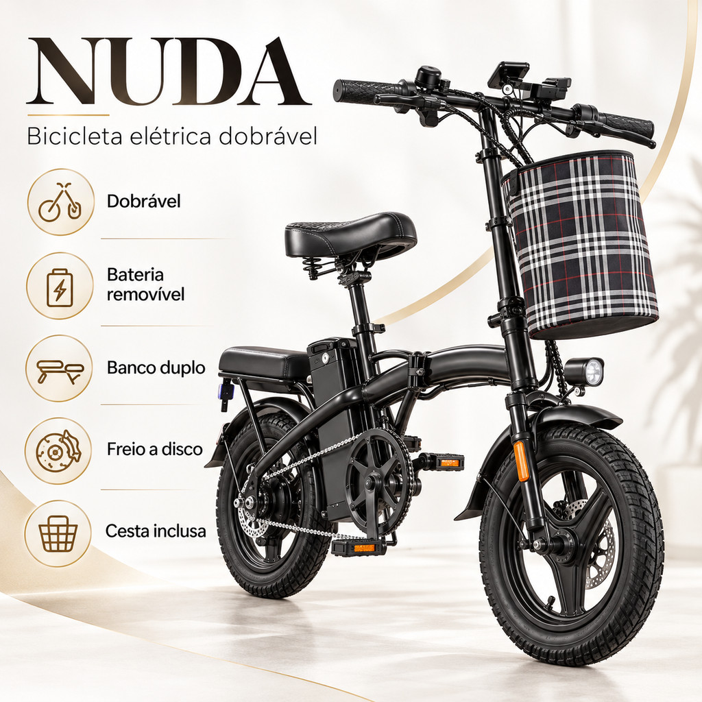 Bicicleta Elétrica Dobrável para Adultos com Pedalada Assistida e Suporte de Celular com Carregamento