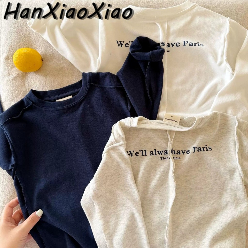 Coreano pequenas crianças de manga comprida outono meninos estilo japonês rua Wear carta Casual camiseta médio pequeno c