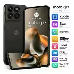 Smartphone Motorola Moto G77 5G 256GB 8GB RAM Câmera Traseira 108MP + 8MP Selfie 32MP Tela 6.8" 5200mAh - Marrom
