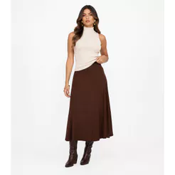 Saia Feminina Midi Evase Dianna Marrom