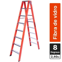 Escada tesoura dupla em fibra de vidro 8 degraus 2,40 m - ESC08240 Rotterman
