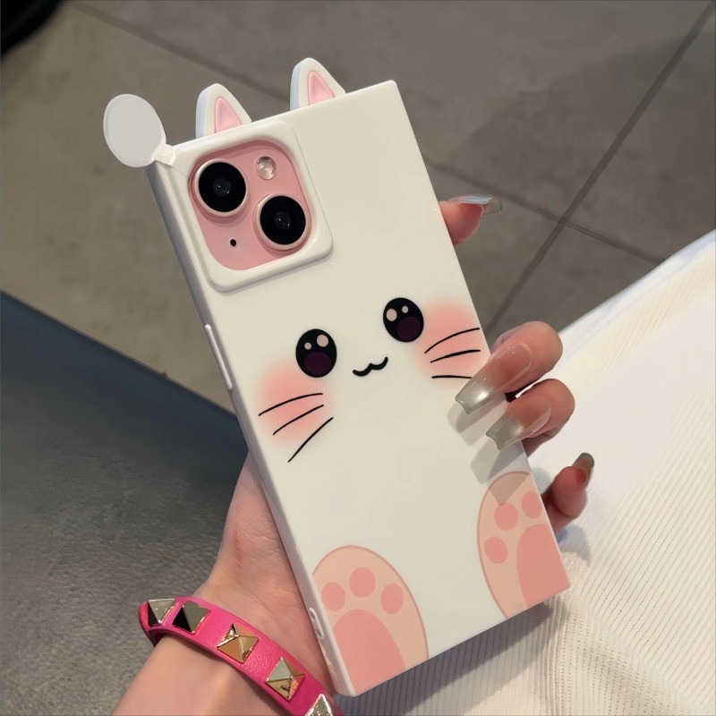 Para IPhone 17 16 15 14 Plus 13 12 11 Pro Max X XR XS 7 8 INS Simples Bonito Gatinho 3D Orelha Dos Desenhos Animados Ant