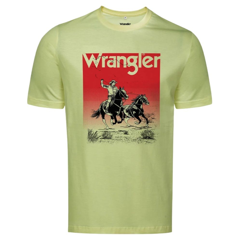 Camiseta Masculina Wrangler Manga Curta TShirt Bege Estampada Cowboy Em Preto E Vermelho Ref: WM5753 AM