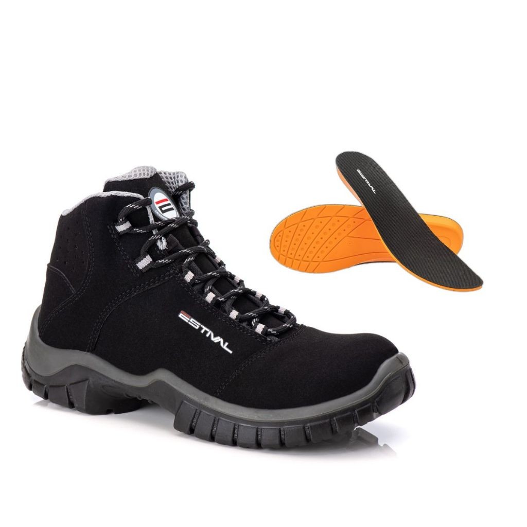 Bota De Segurança Em Microfibra Preto e Cinza Estival Confortável Com Palmilha PU CA 44558 em Oferta na Shopee