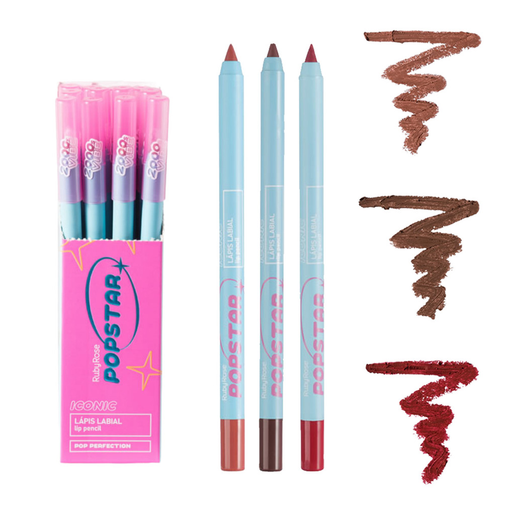 Kit 3 Lápis Labiais Ruby Rose Iconic Pop Star HB-L6700 - Alta Pigmentação e Textura Macia