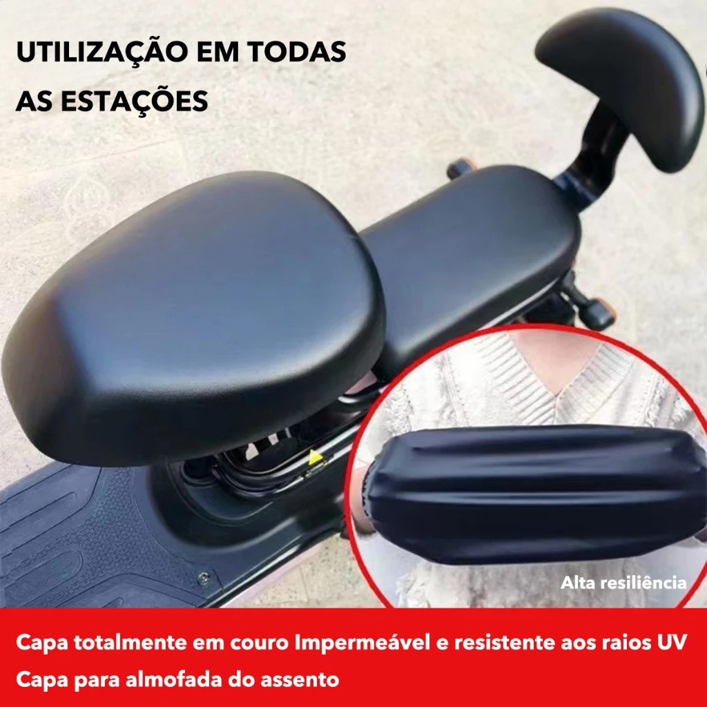 Capa de assento para bicicleta elétrica à prova d'água e à prova de sol, incluindo assento dianteiro + assento traseiro