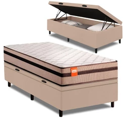 Cama Box Baú Solteiro Molas Ensacadas Bali 88x188x63cm Bege