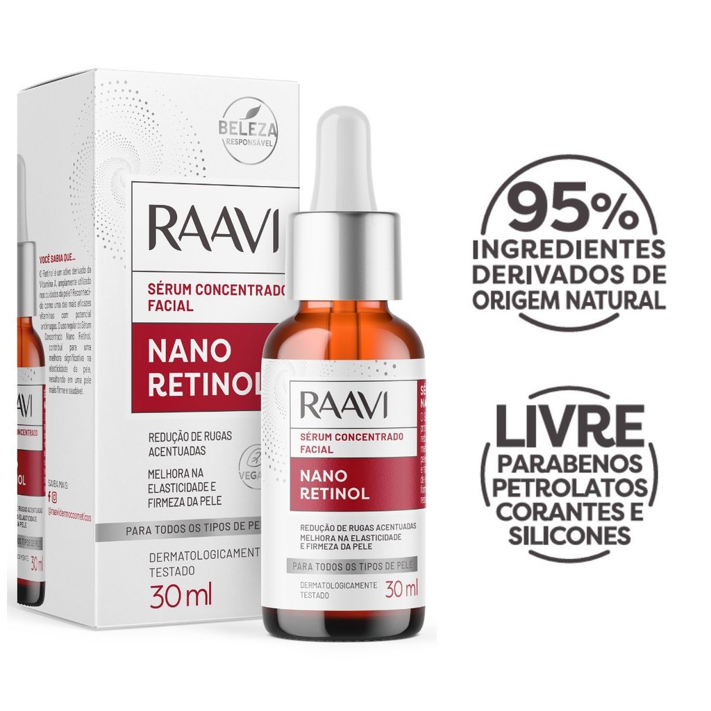 Sérum Concentrado Nano Retinol Raavi Redução de Rugas 30ml