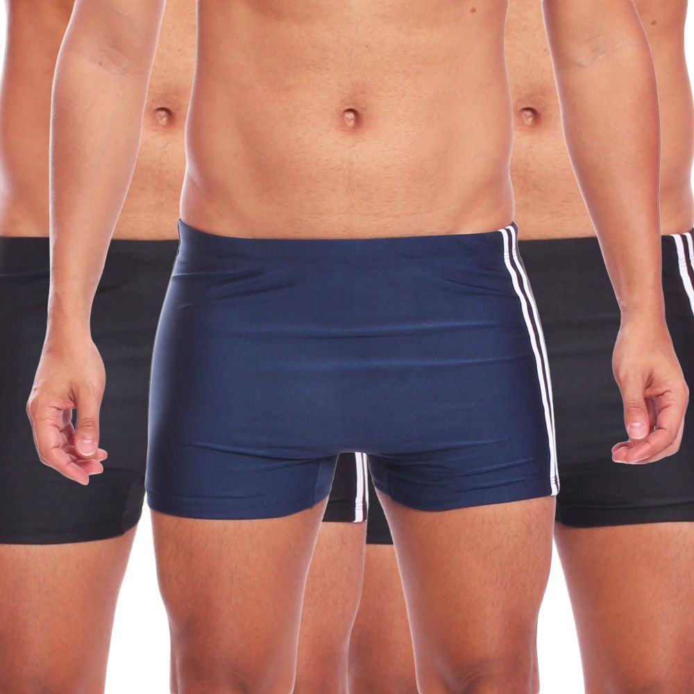 Kit 3 Sungas Boxer Masculina Com Friso Moda Praia Verão Preto
