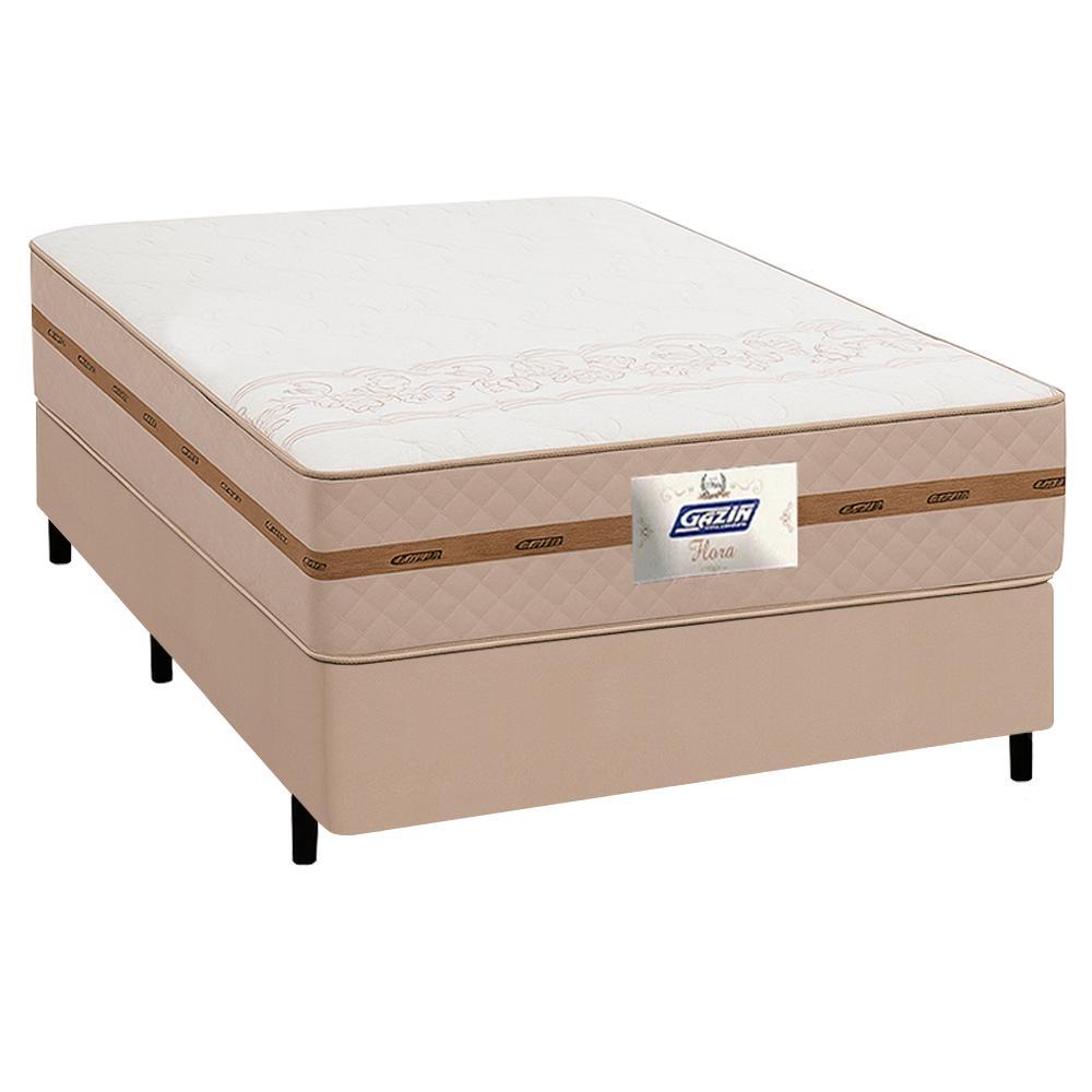 Cama Box Casal Colchão Molas Flora Bege 138x188x58cm