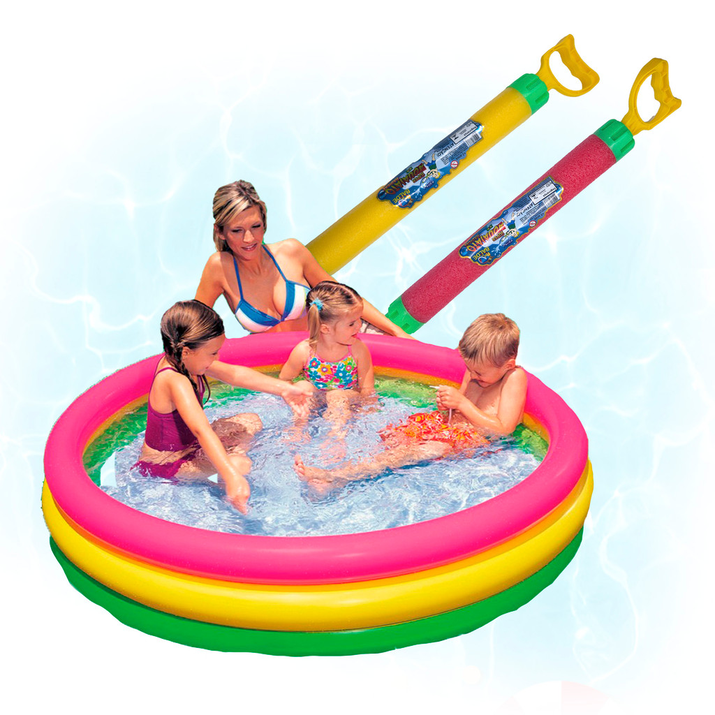 Piscina Inflável Infantil Colorida 105 Litros + 2 Lança Água Brinquedo Atirar Agua Diversão garantida