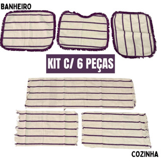 Kit Jogo de Banheiro + Jogo Passadeira Tapete de Cozinha 6 Peças Decorativa