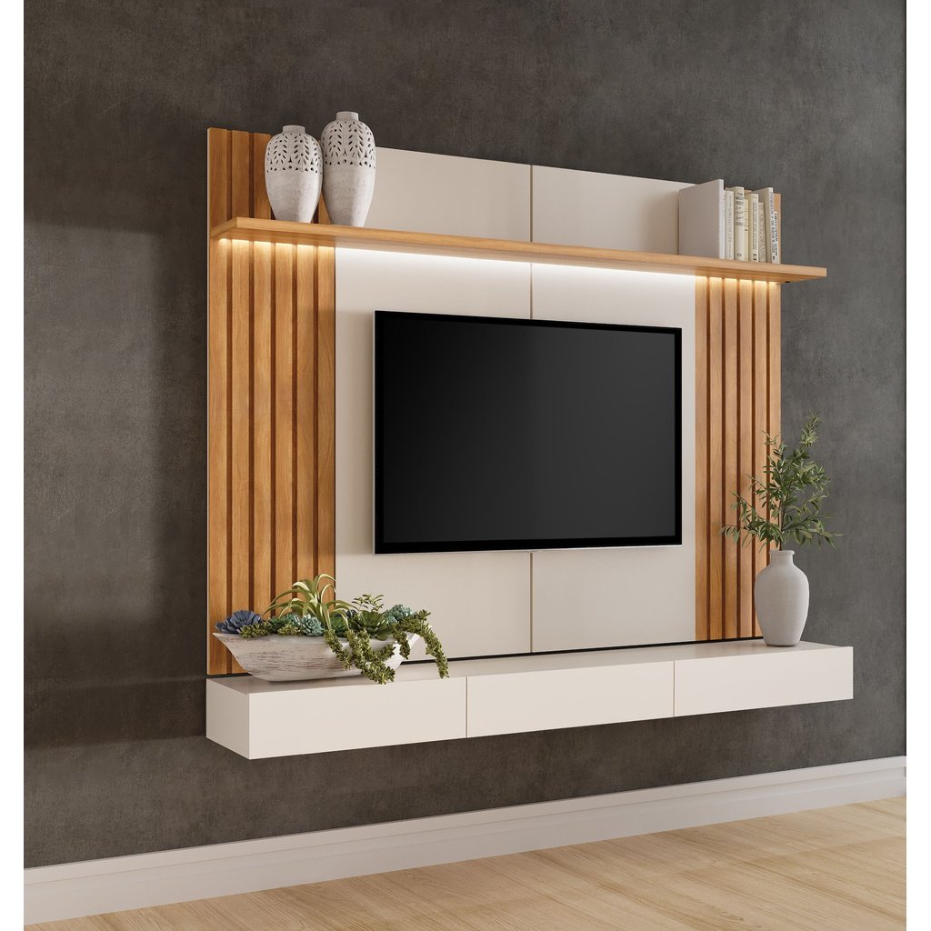 Painel para TV Até 75 Polegadas com LED 100% MDF Supreme Off White/Carvalho Ouro em Oferta na Shopee