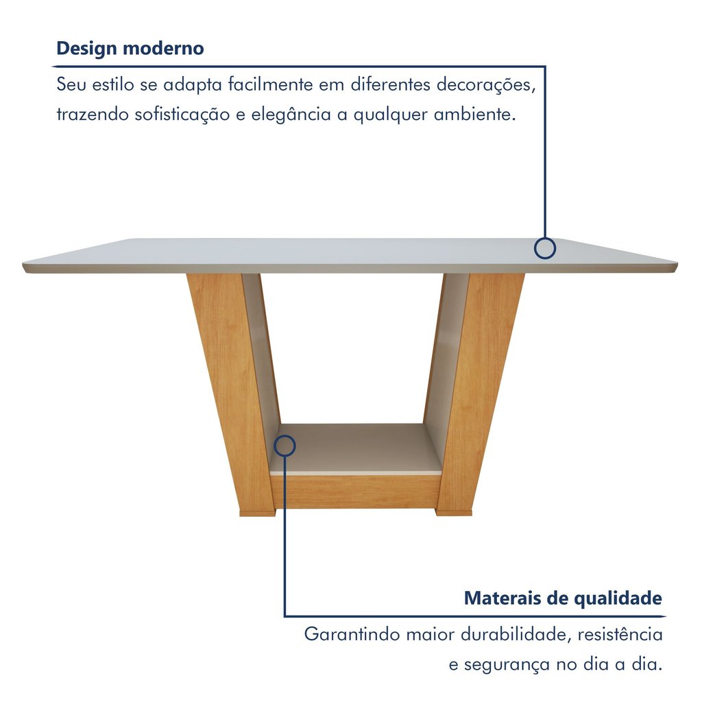 Detalhes do Mesa de Jantar Retangular 6 Lugares 160cm Tampo MFD Apogeu   Amêndoa Clean/Off White