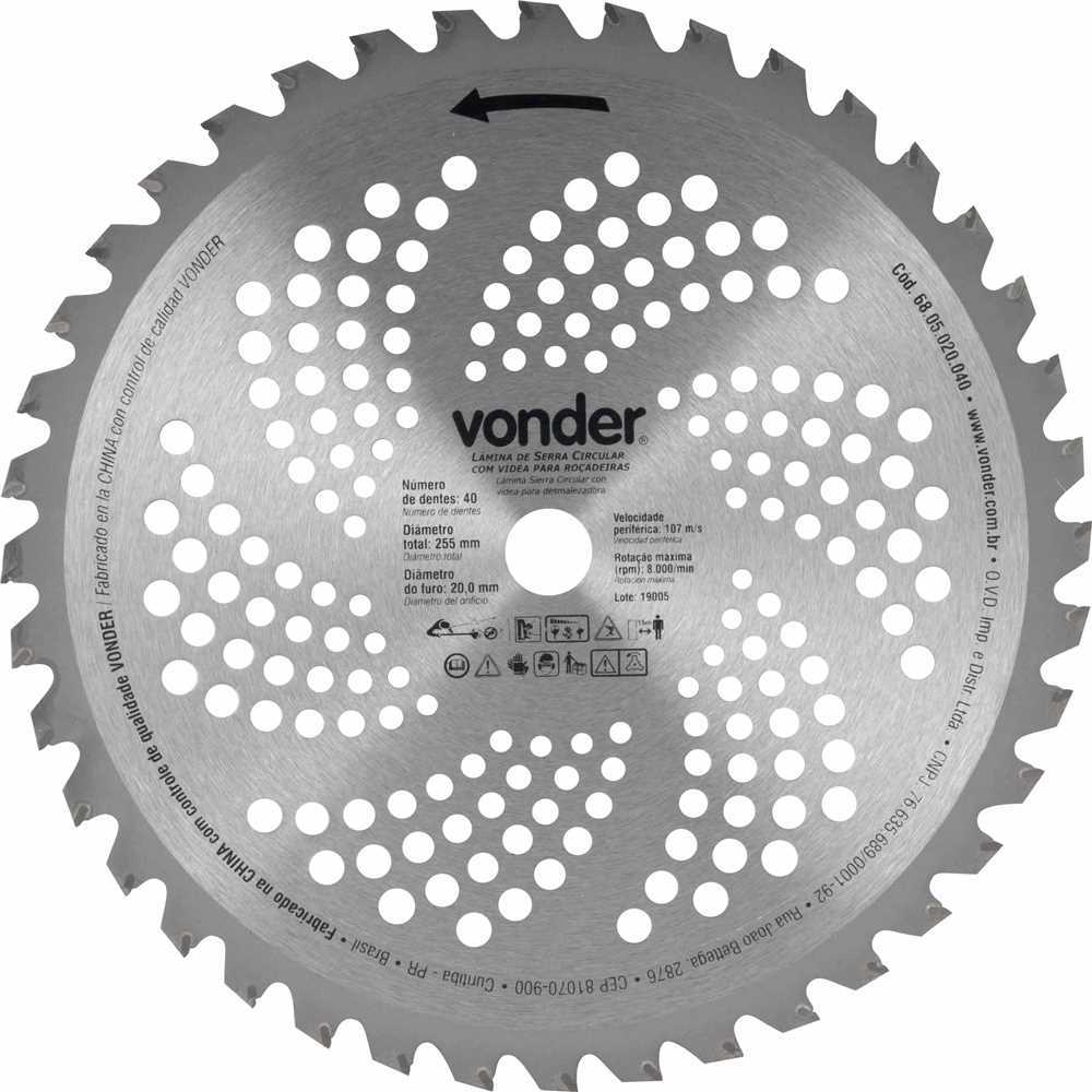 Lâmina Circular C/Vídea Roçadeiras 255x20mm 40 Dentes Vonder em Oferta na Shopee